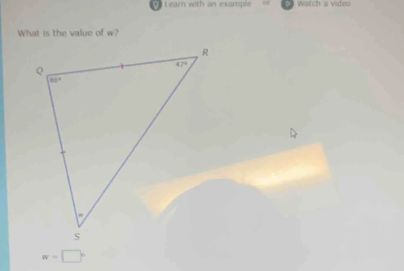 what is the value of w? (there is a triangle qrs with angle at q being …
