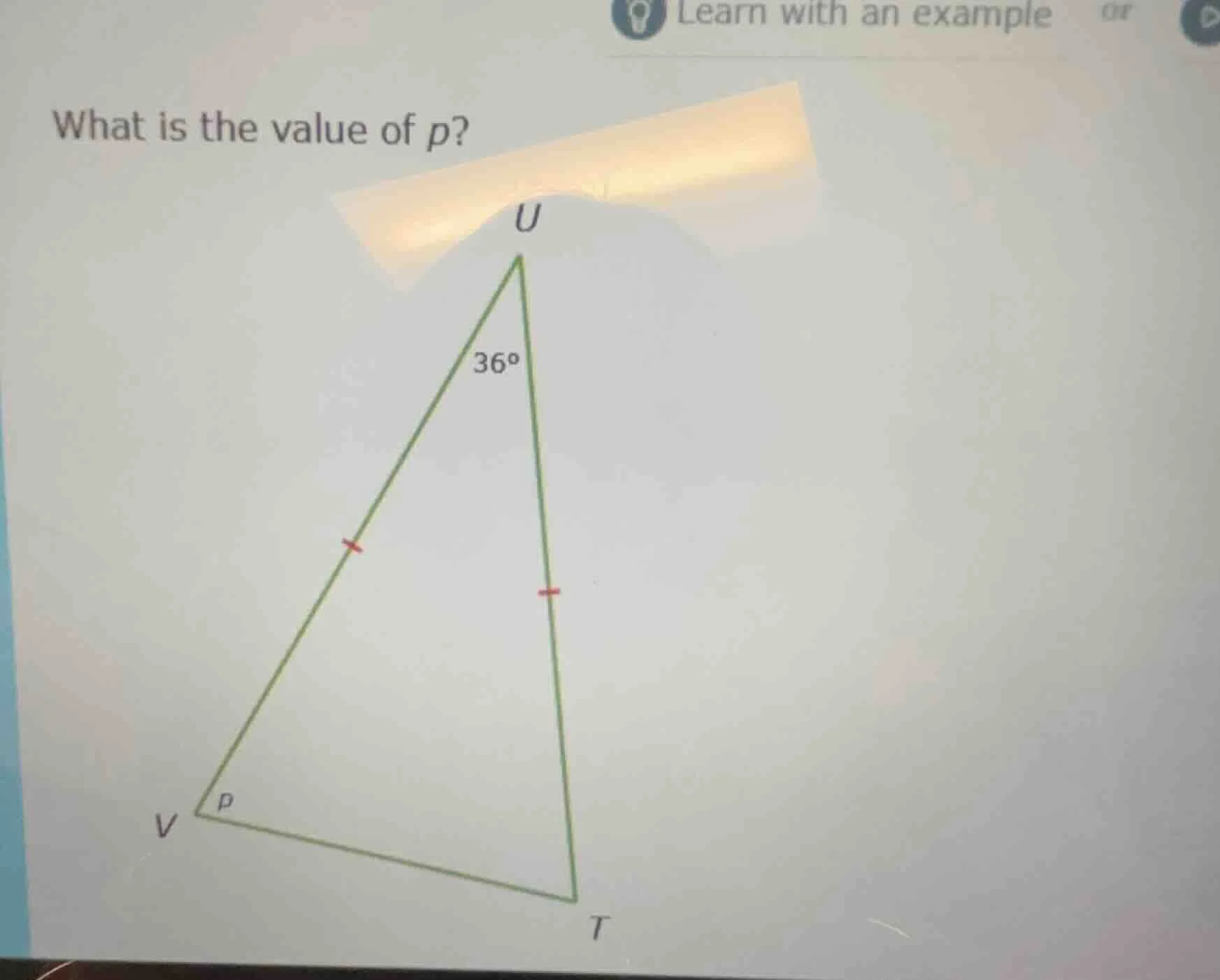 what is the value of $p$? (there is a triangle $uvt$ with $u$ at the to…