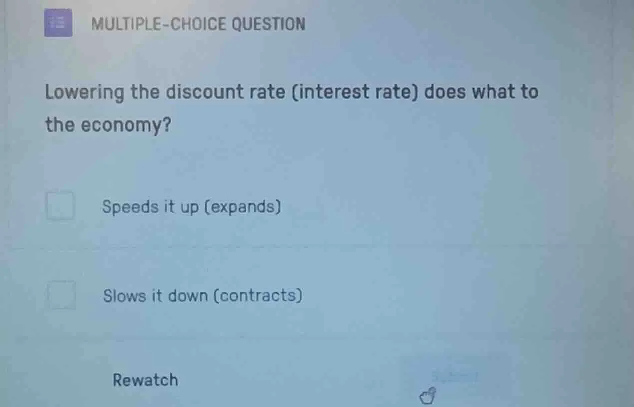 multiple-choice question lowering the discount rate (interest rate) doe…