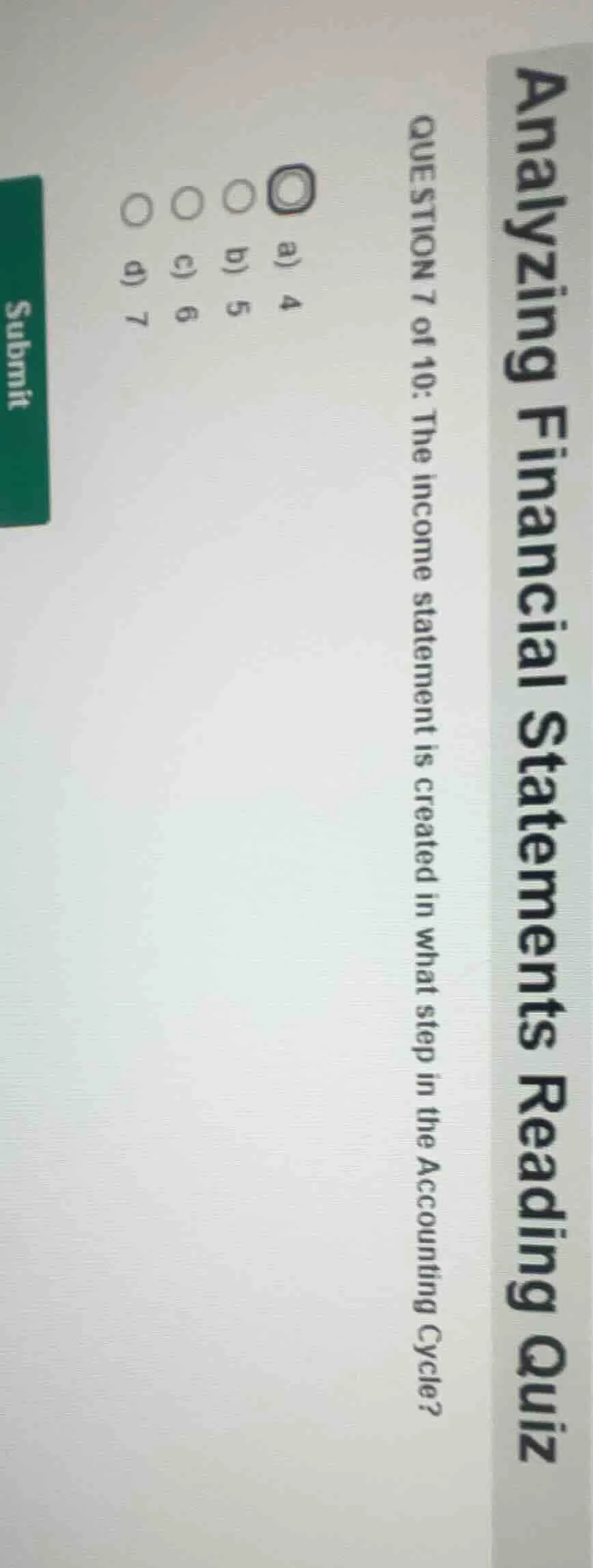 analyzing financial statements reading quiz question 7 of 10: the incom…