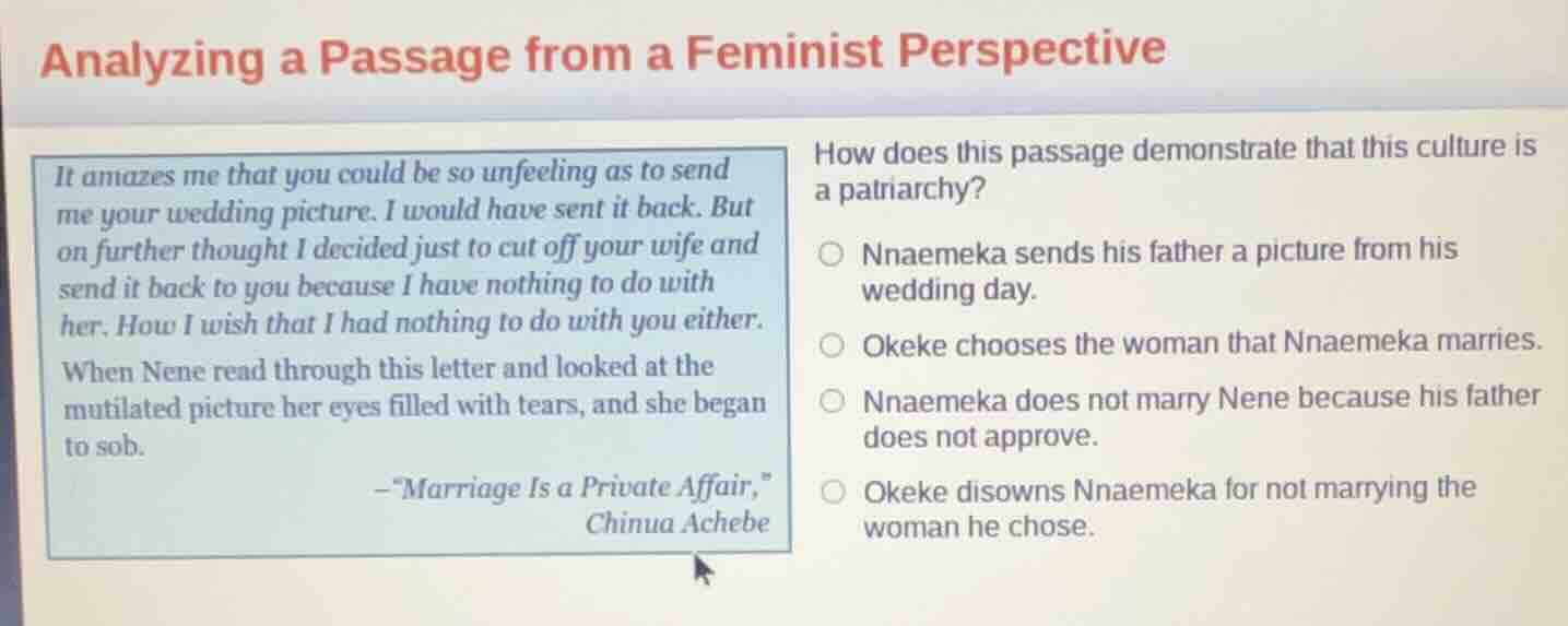 analyzing a passage from a feminist perspective it amazes me that you c…