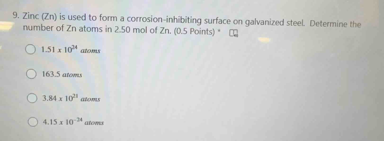 9. zinc (zn) is used to form a corrosion-inhibiting surface on galvaniz…
