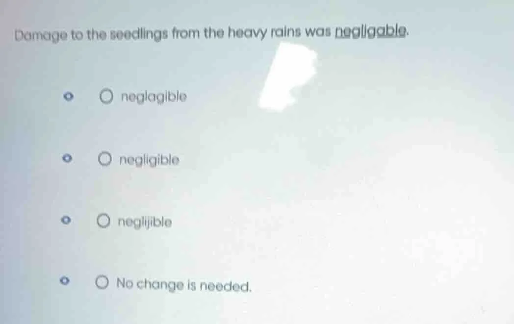 damage to the seedlings from the heavy rains was negligable. - ○ neglag…