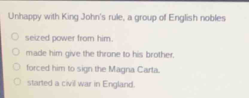 unhappy with king john’s rule, a group of english nobles seized power f…