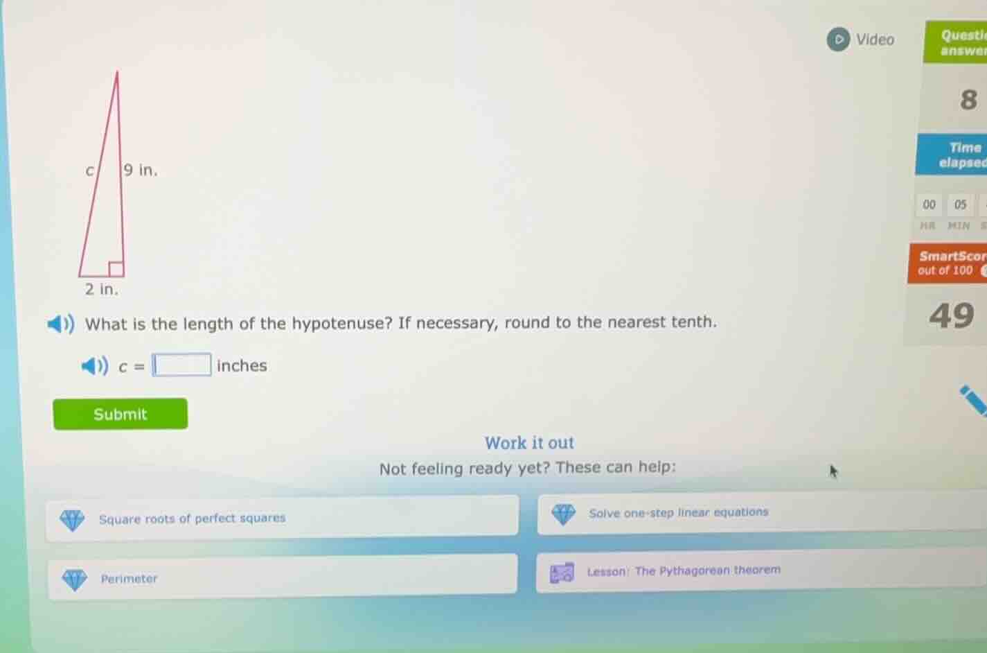 what is the length of the hypotenuse? if necessary, round to the neares…
