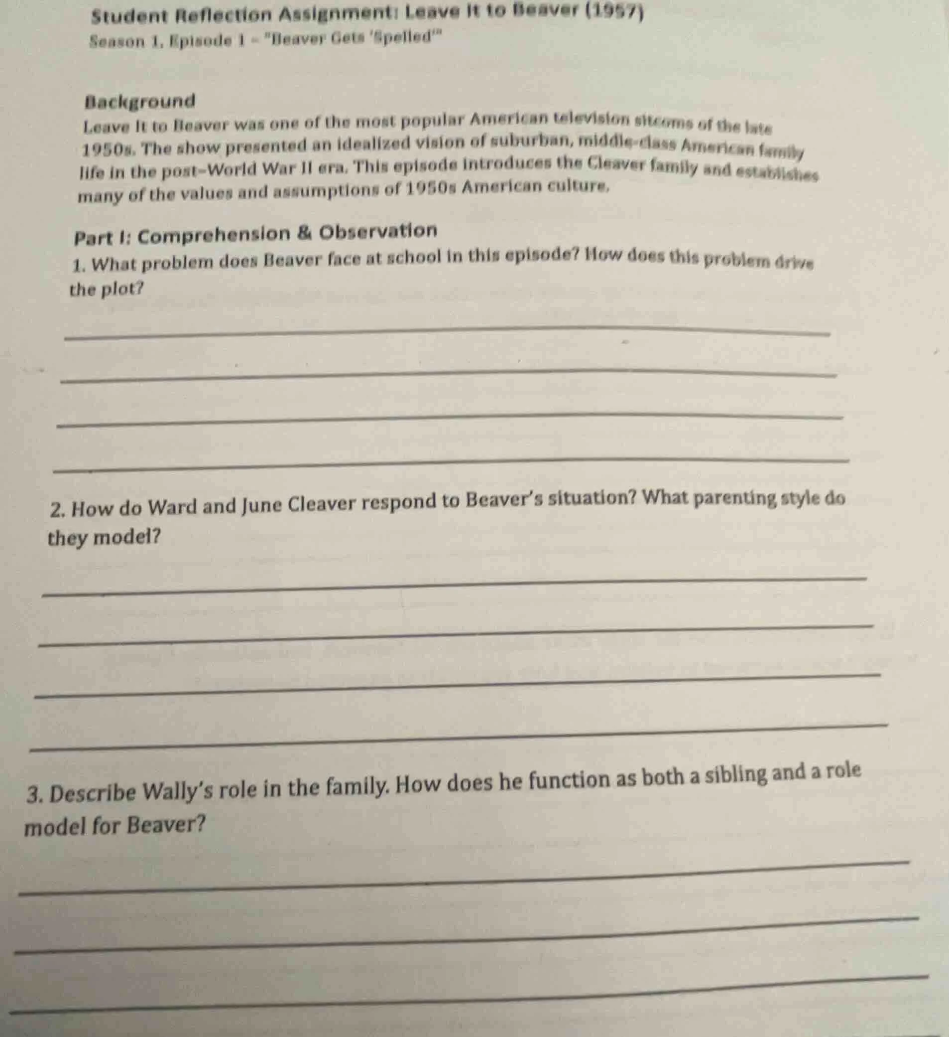 student reflection assignment: leave it to beaver (1957) season 1, epis…