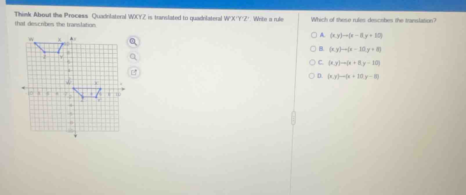 think about the process quadrilateral wxyz is translated to quadrilater…