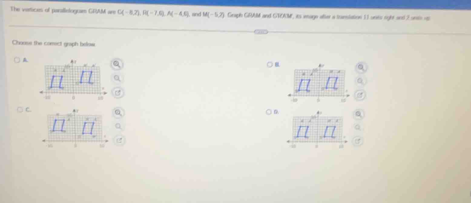 the vertices of parallelogram gram are g(-8,2), r(-7,6), a(-4,6), and m…