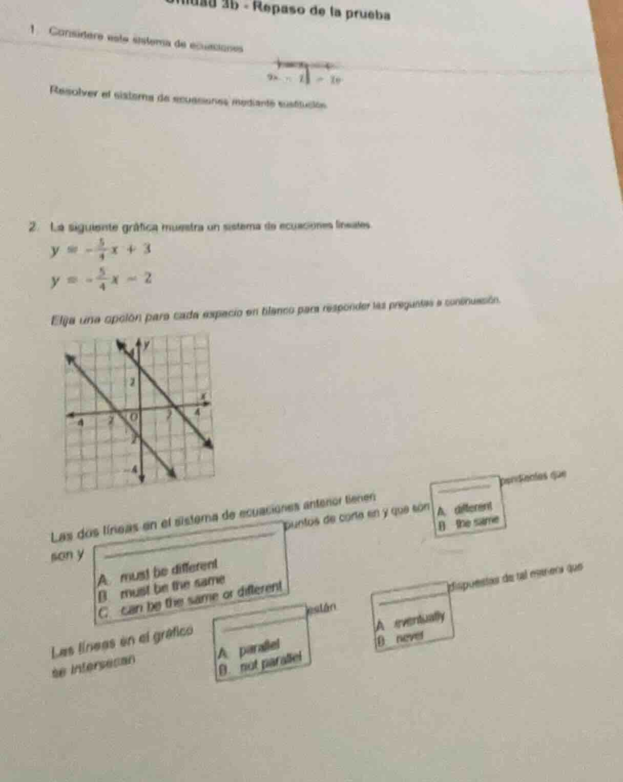 unidad 3b - repaso de la prueba 1. resolver el sistema de ecuaciones me…