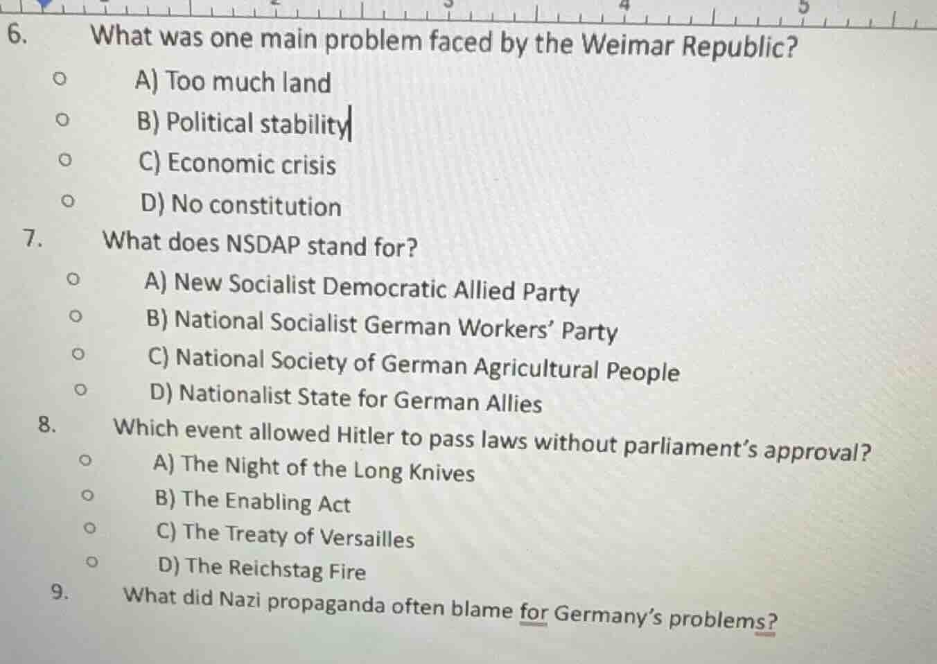 6. what was one main problem faced by the weimar republic? a) too much …