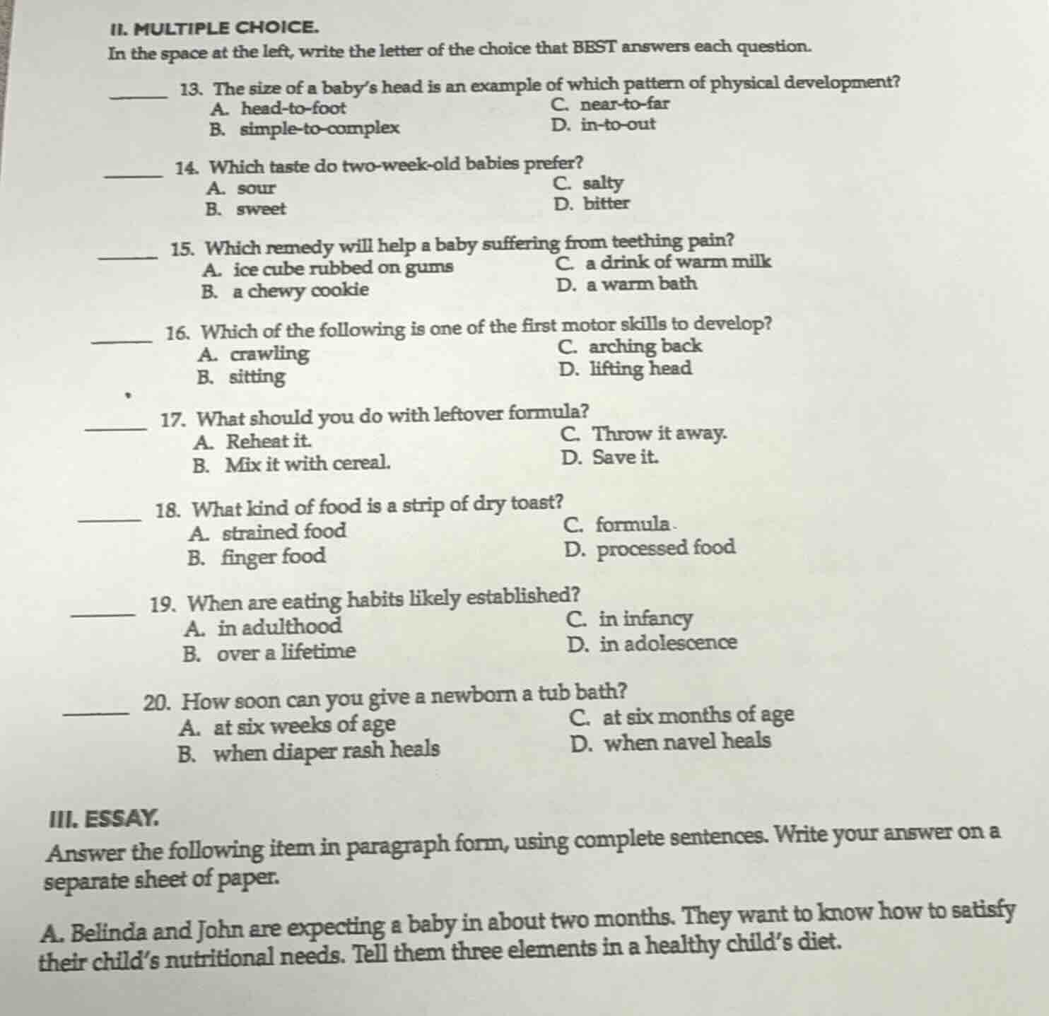 ii. multiple choice. in the space at the left, write the letter of the …