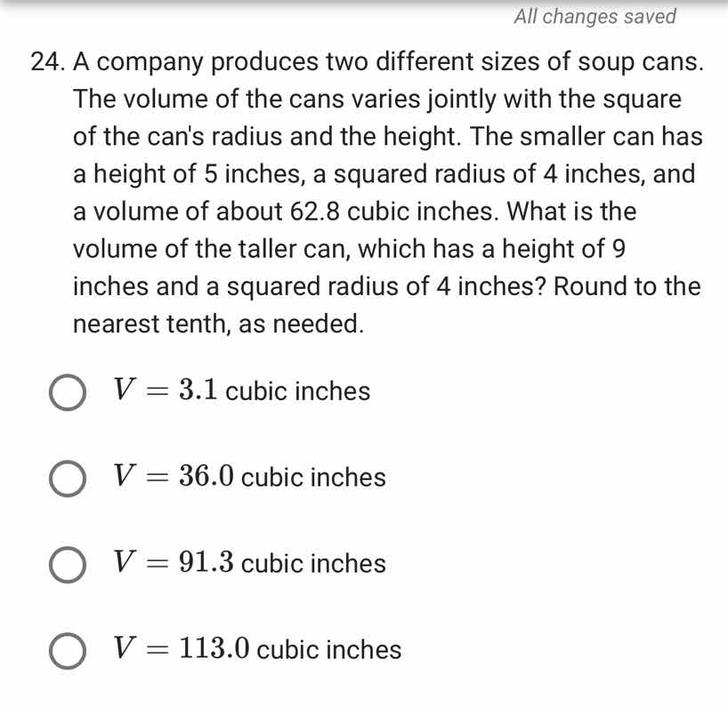 24. a company produces two different sizes of soup cans. the volume of …