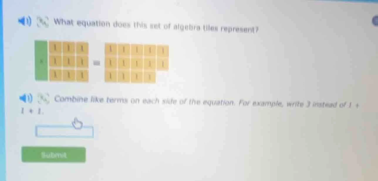 1) what equation does this set of algebra tiles represent? 1) combine l…