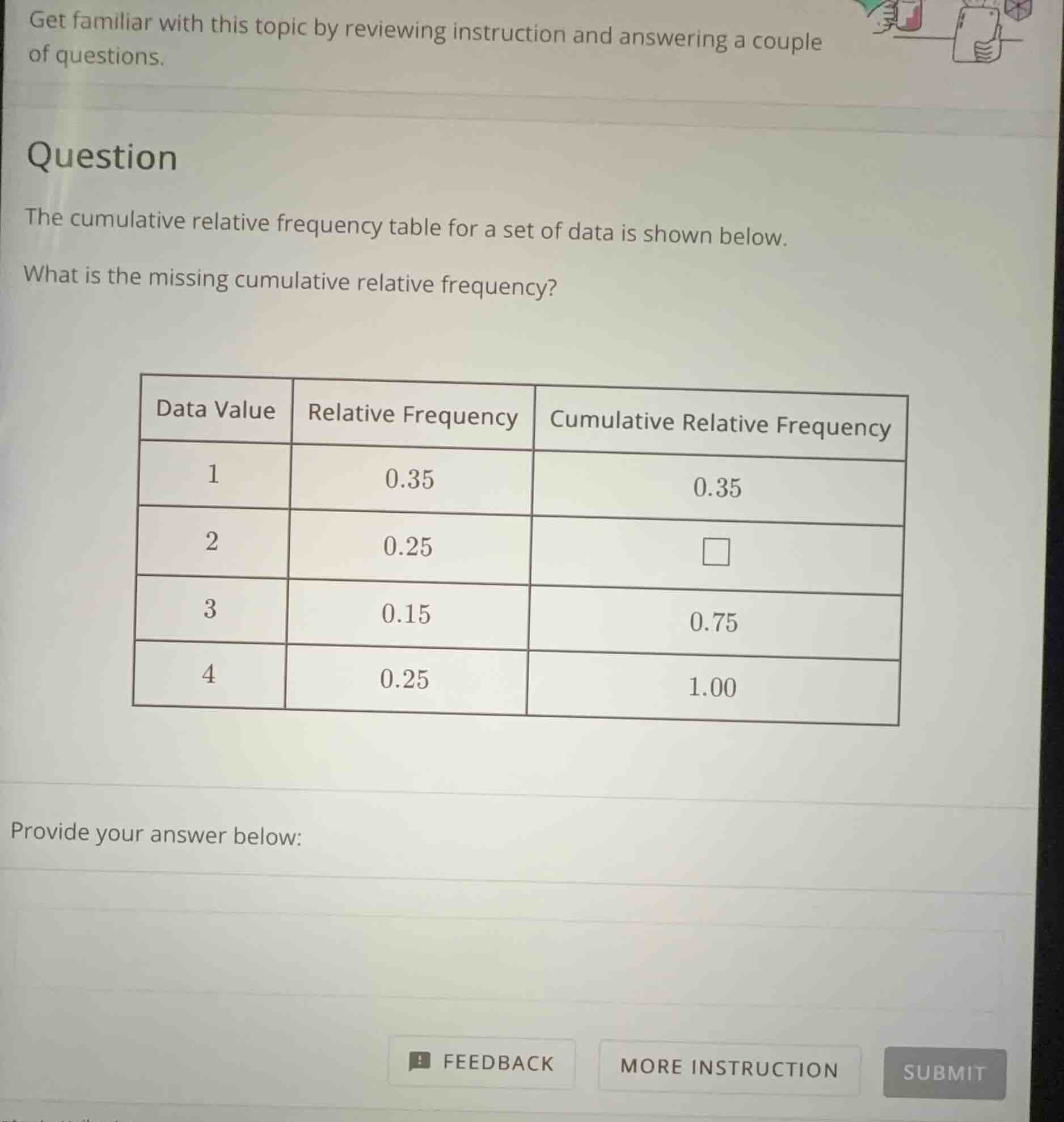 get familiar with this topic by reviewing instruction and answering a c…