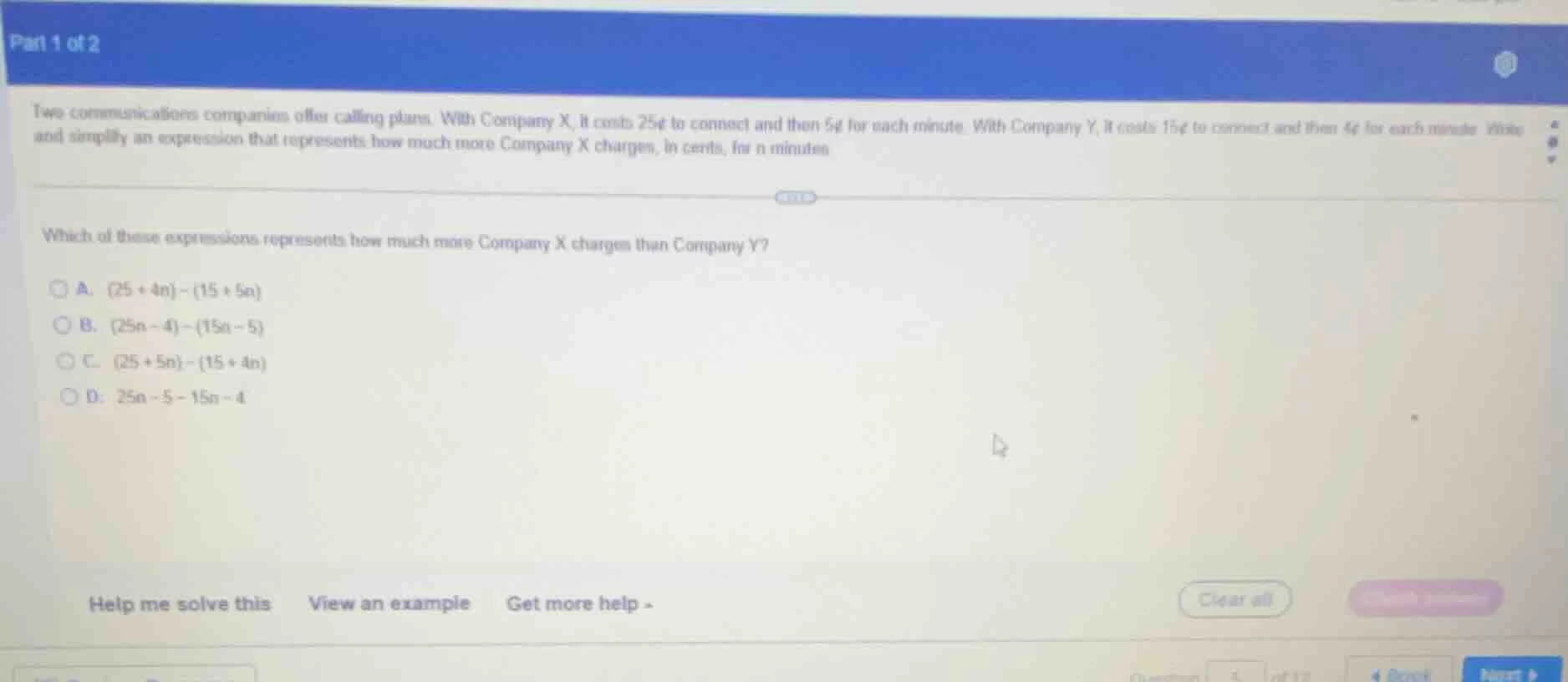 part 1 of 2 two communications companies offer calling plans. with comp…