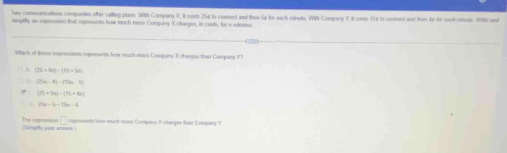 two communications companies offer calling plans. with company x, it co…