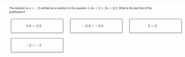 the solution is ( n = -2 ) verified as a solution to the equation ( 1.4…