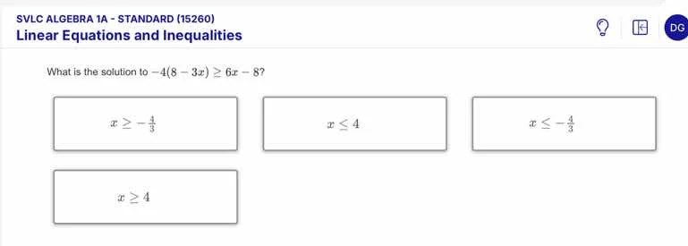 svlc algebra 1a - standard (15260) linear equations and inequalities wh…