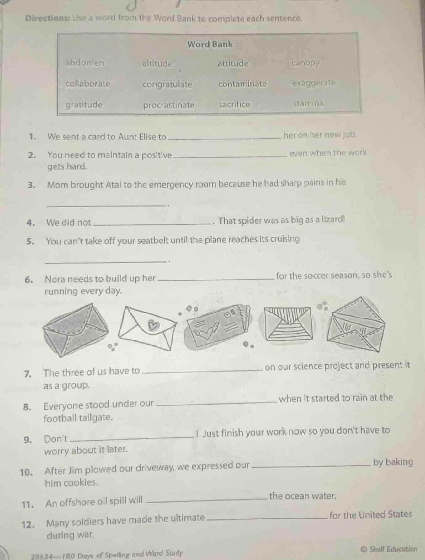 directions: use a word from the word bank to complete each sentence. wo…
