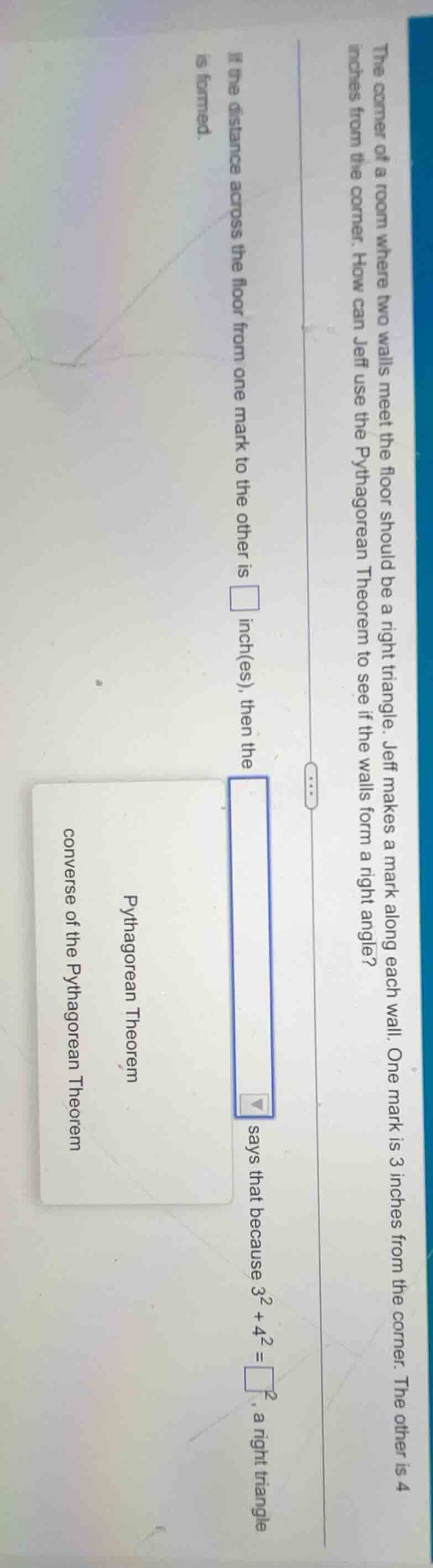 the corner of a room where two walls meet the floor should be a right t…