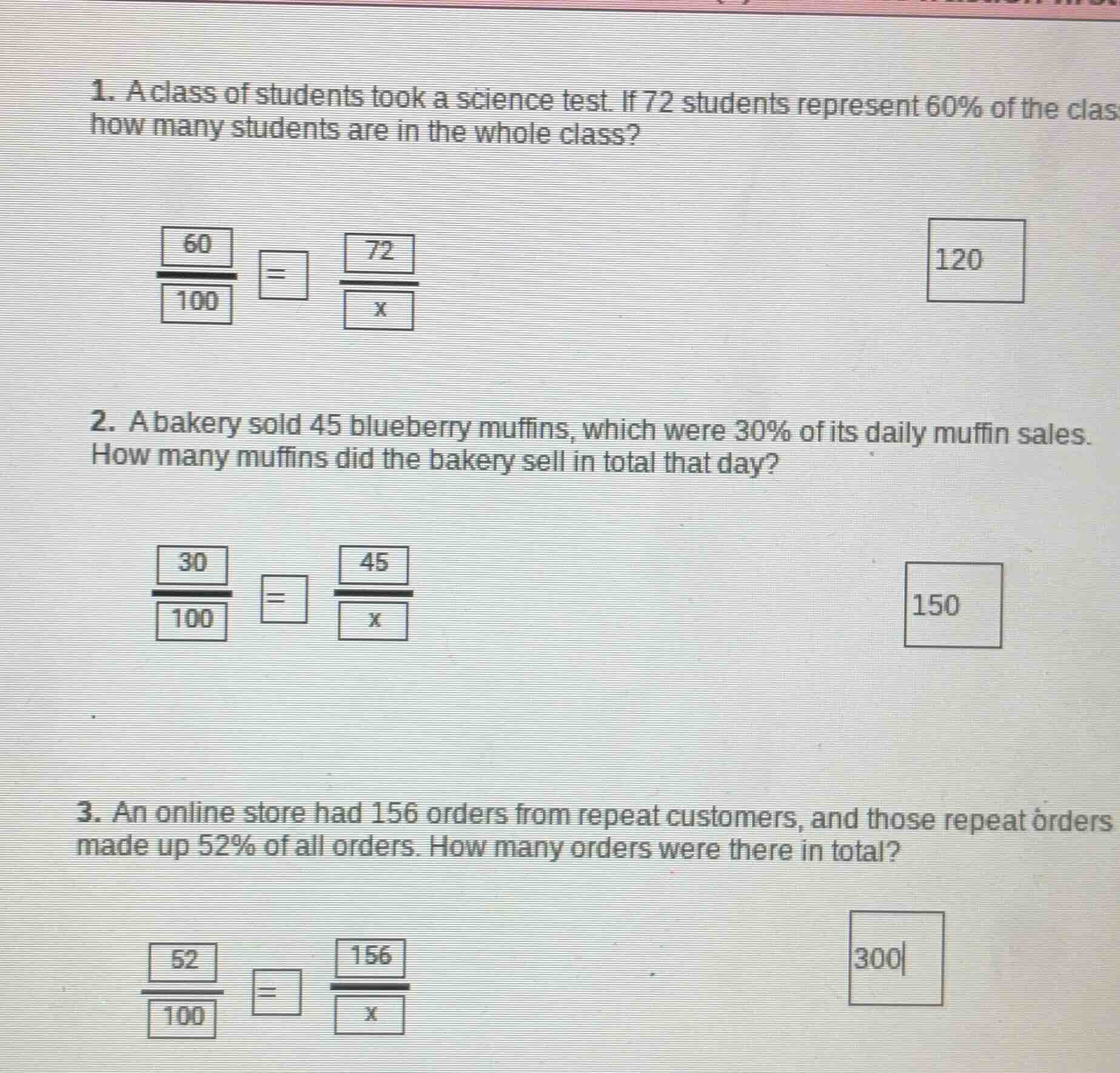 1. a class of students took a science test. if 72 students represent 60…