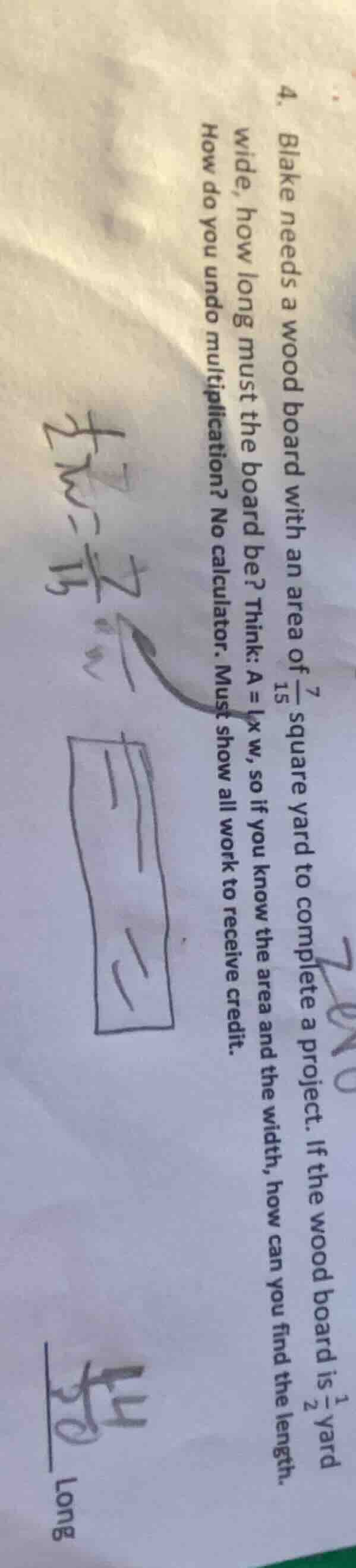 4. blake needs a wood board with an area of \\(\\frac{7}{15}\\) square …