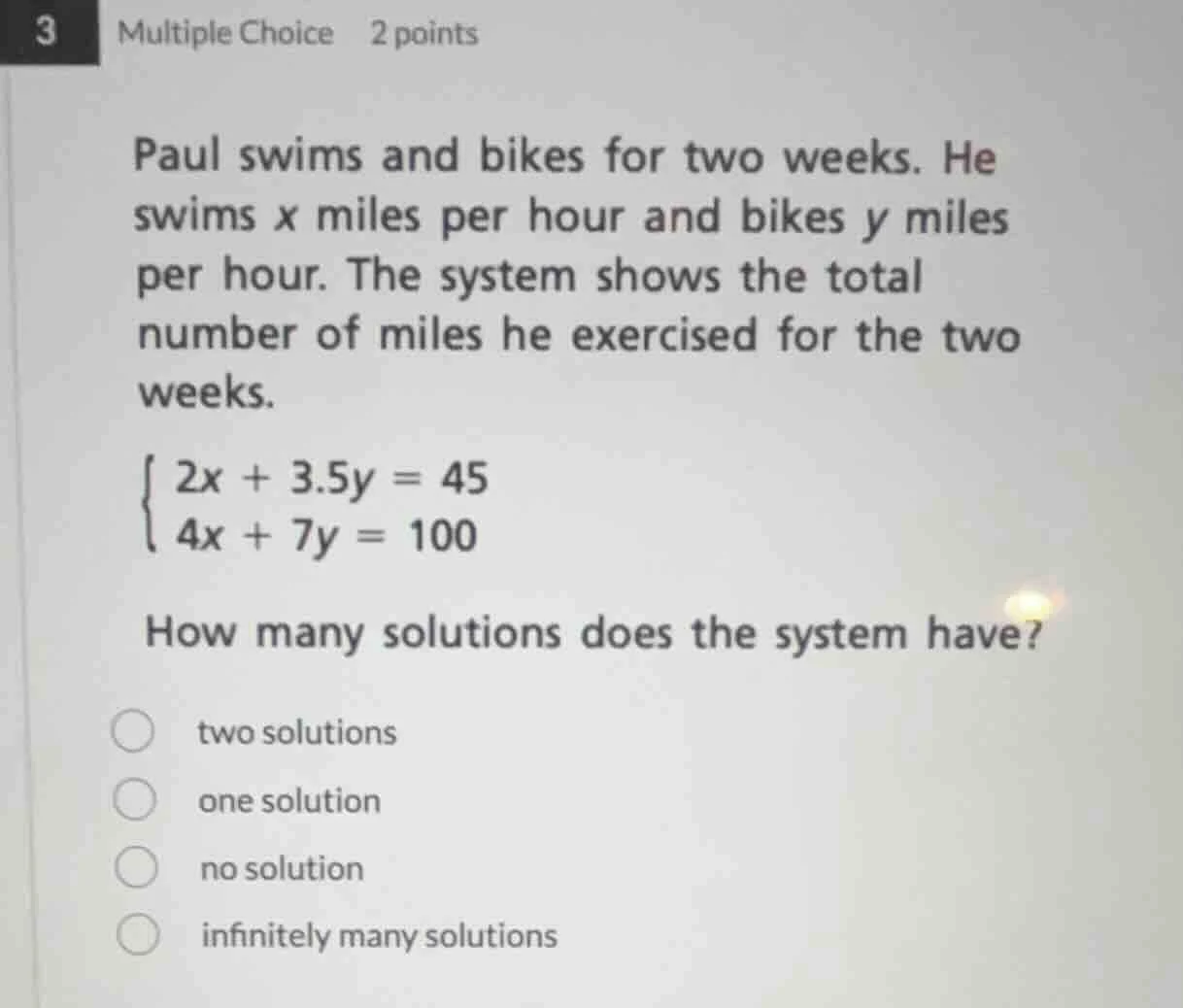 3 multiple choice 2 points paul swims and bikes for two weeks. he swims…