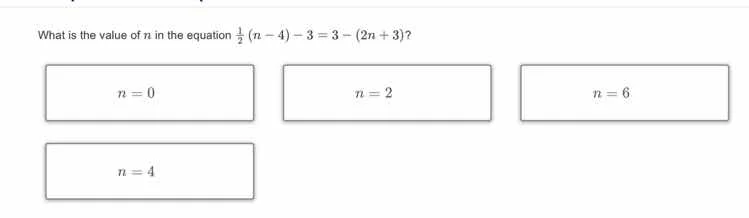 what is the value of n in the equation $\frac{1}{2}(n - 4) - 3 = 3 - (2…