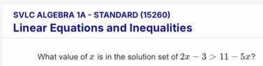 svlc algebra 1a - standard (15260) linear equations and inequalities wh…