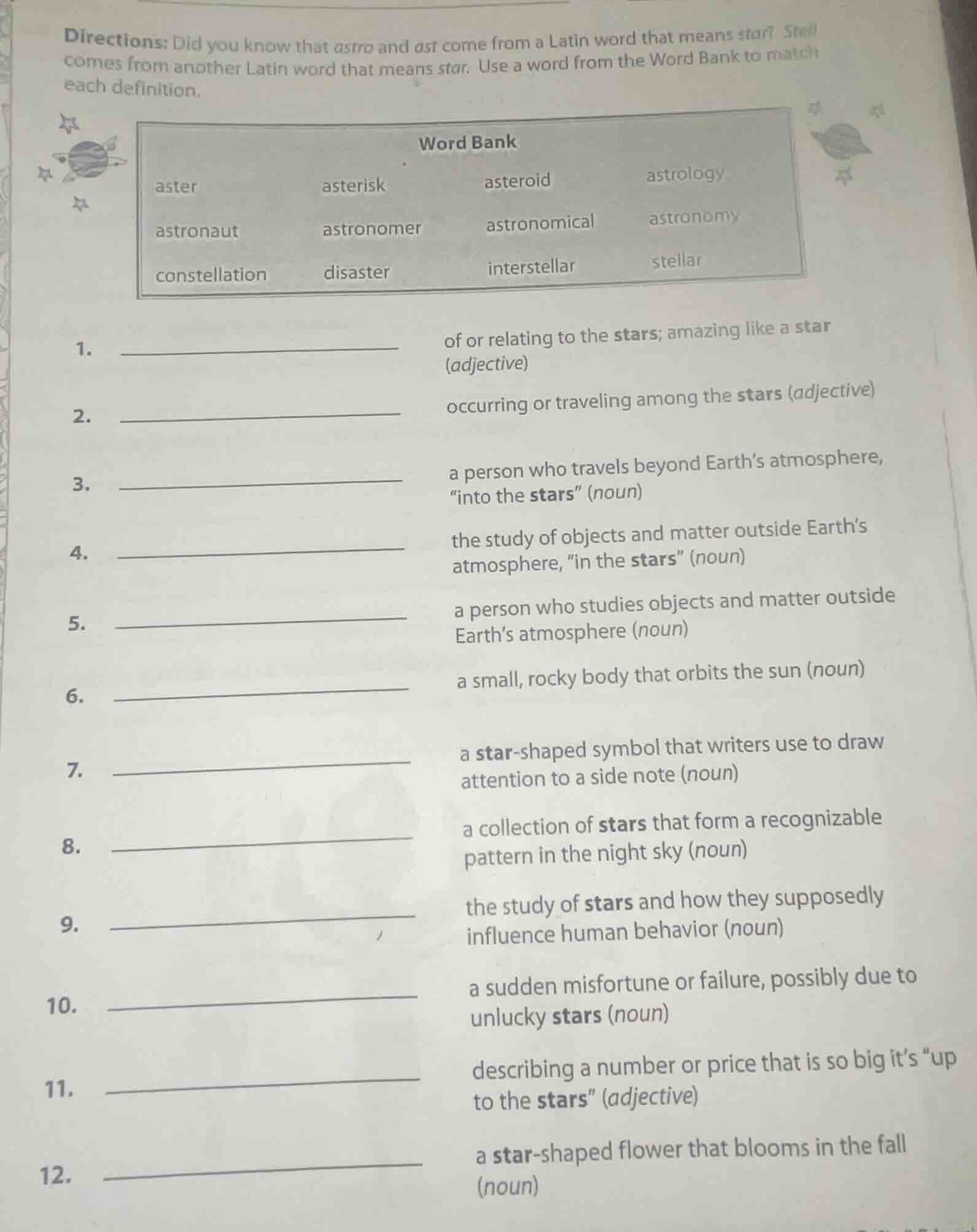 directions: did you know that astro and ast come from a latin word that…