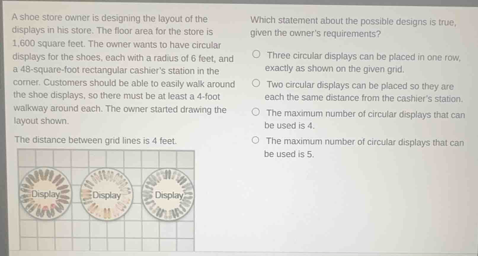 a shoe store owner is designing the layout of the displays in his store…