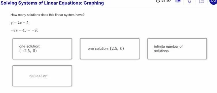 solving systems of linear equations: graphing how many solutions does t…
