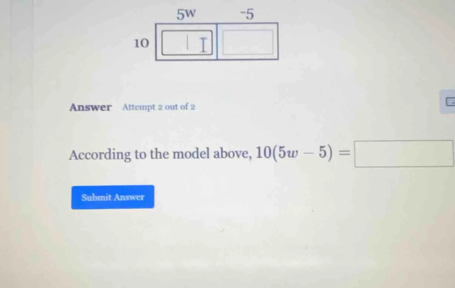according to the model above, $10(5w - 5) = \\square$