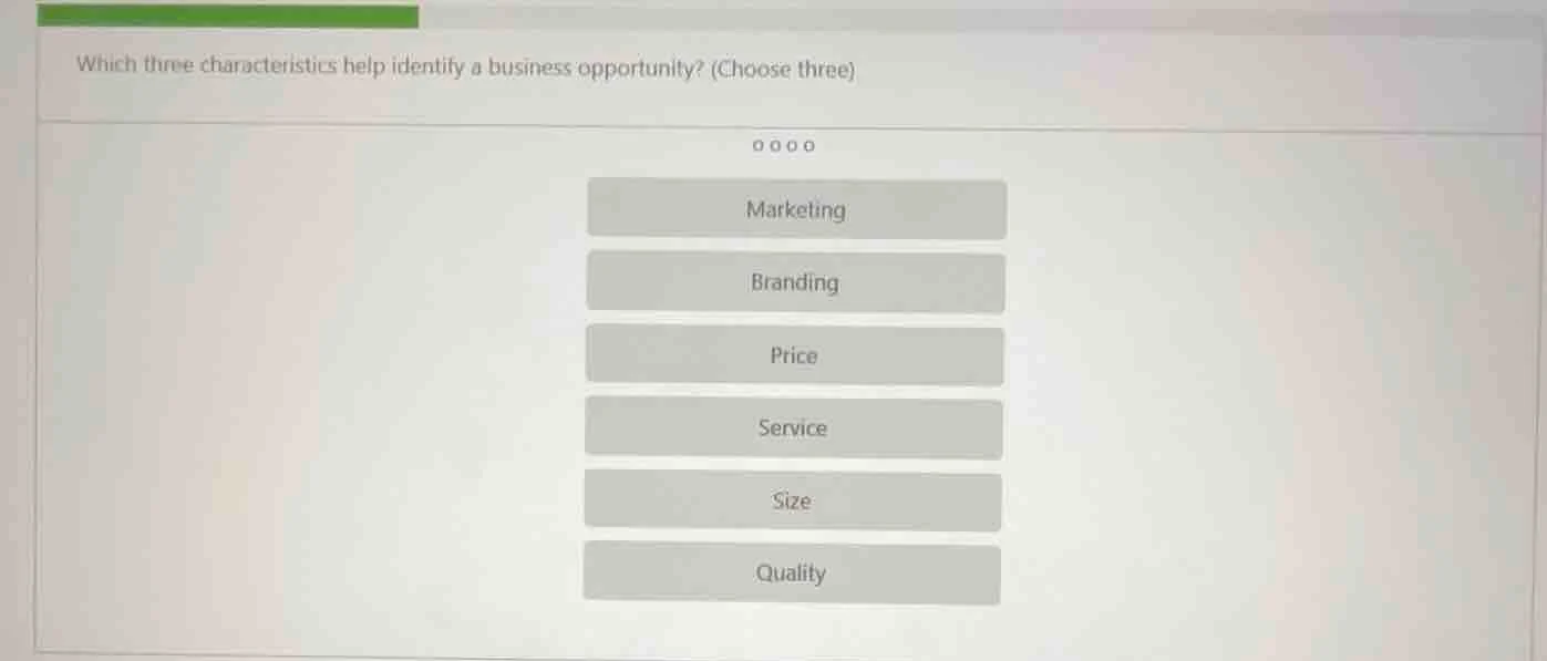 which three characteristics help identify a business opportunity? (choo…