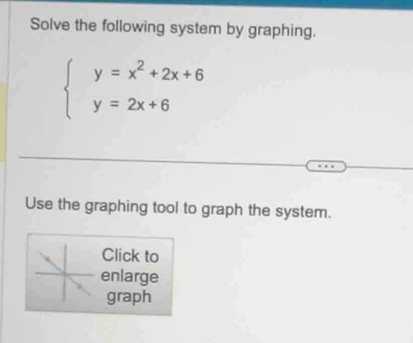 solve the following system by graphing.\\begin{cases}y = x^{2}+2x + 6\\…