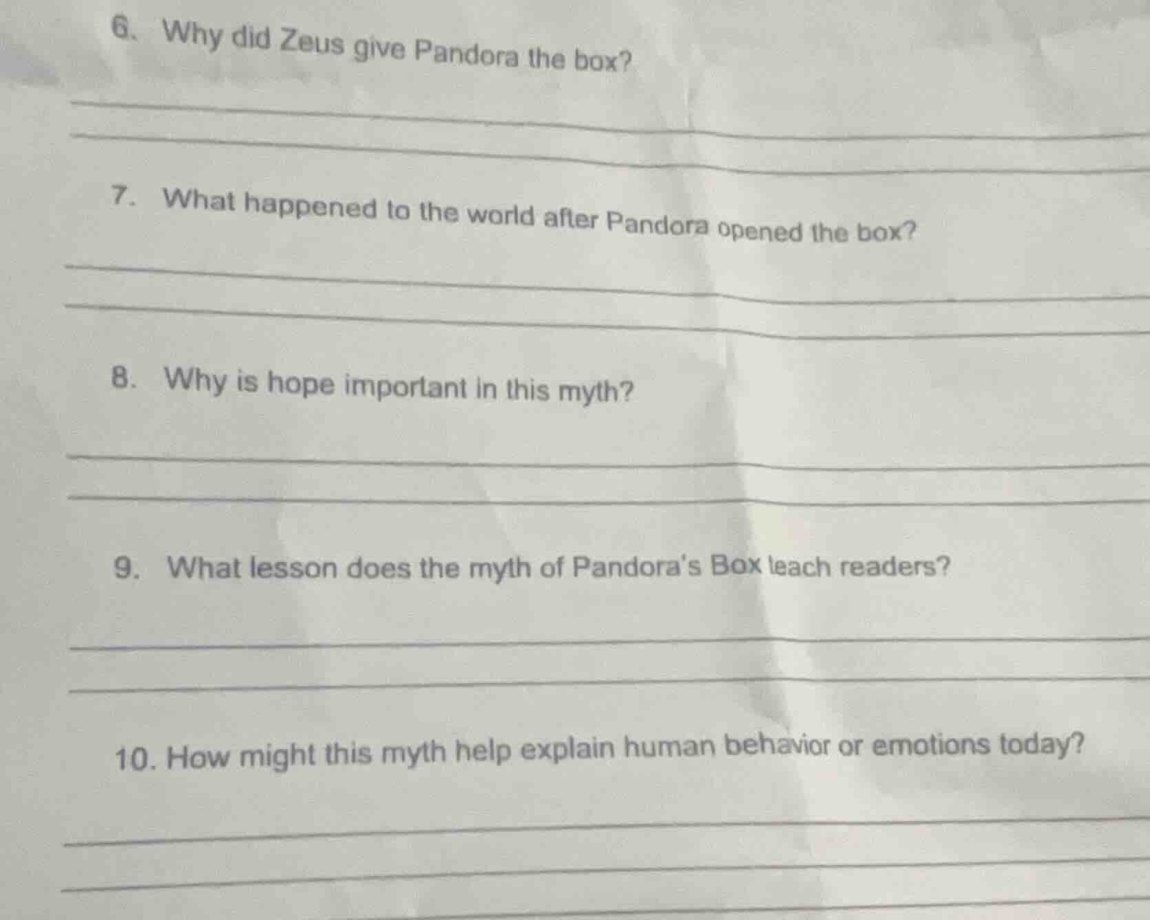 6. why did zeus give pandora the box? 7. what happened to the world aft…