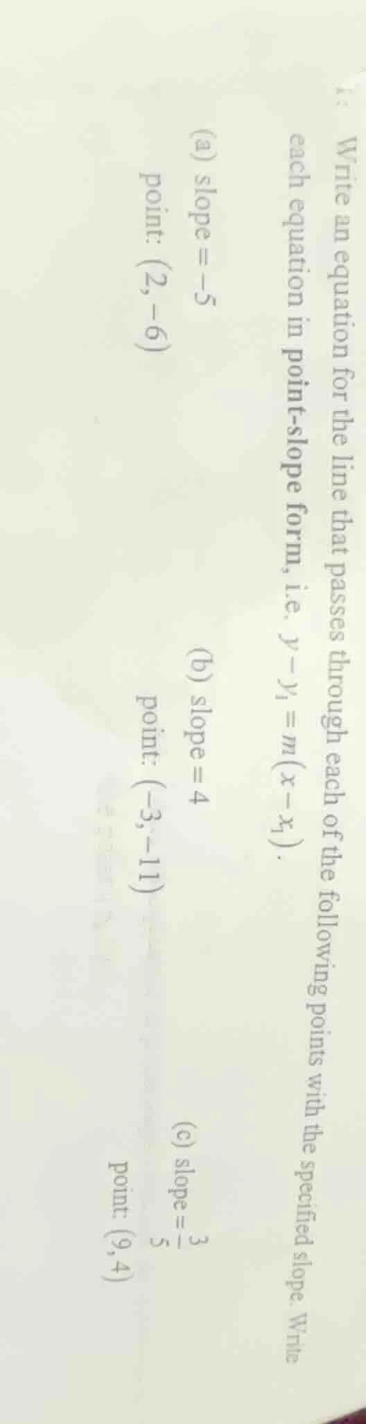 write an equation for the line that passes through each of the followin…