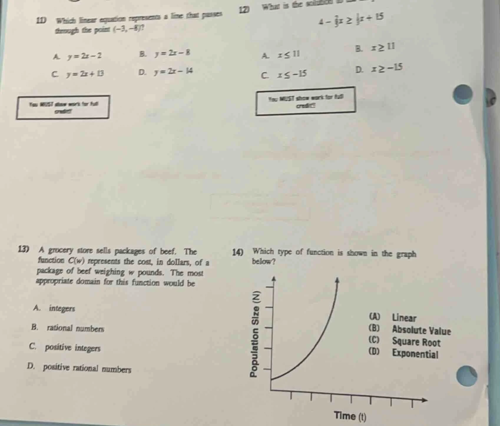 11) which linear equation represents a line that passes through the poi…