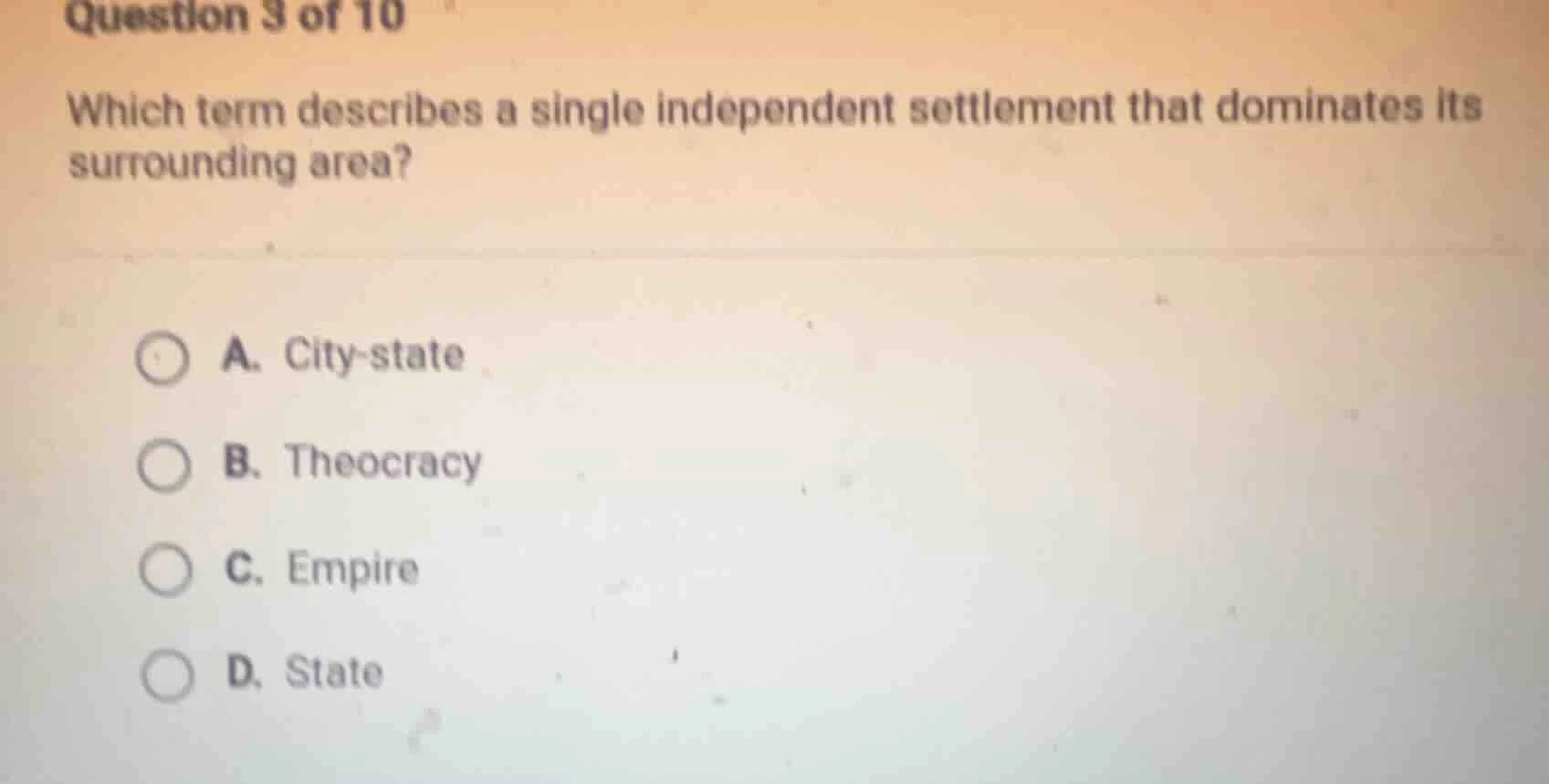 question 3 of 10 which term describes a single independent settlement t…