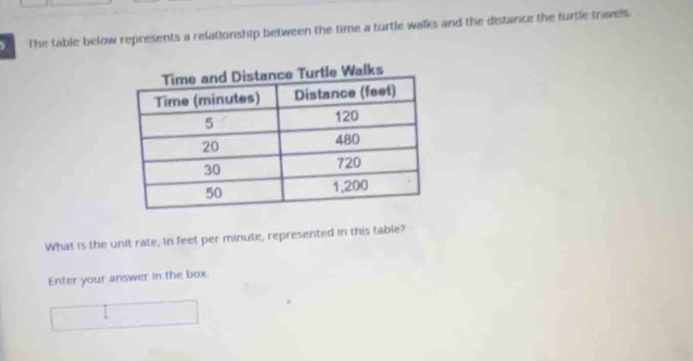 the table below represents a relationship between the time a turtle wal…