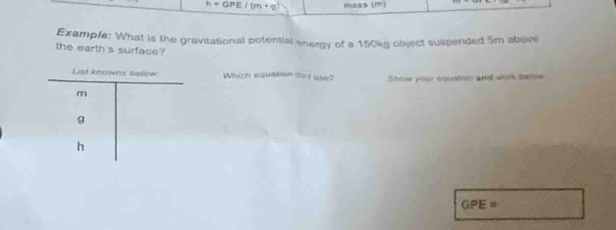 example: what is the gravitational potential energy of a 150kg object s…