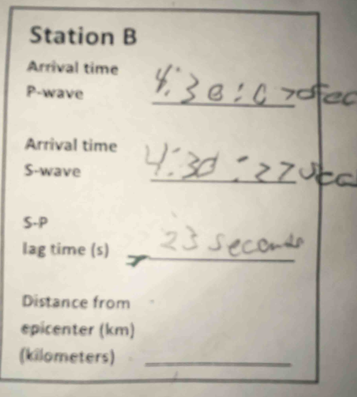 station b arrival time p - wave 4:30:070fec arrival time s - wave 4:30:…