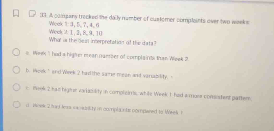 33. a company tracked the daily number of customer complaints over two …