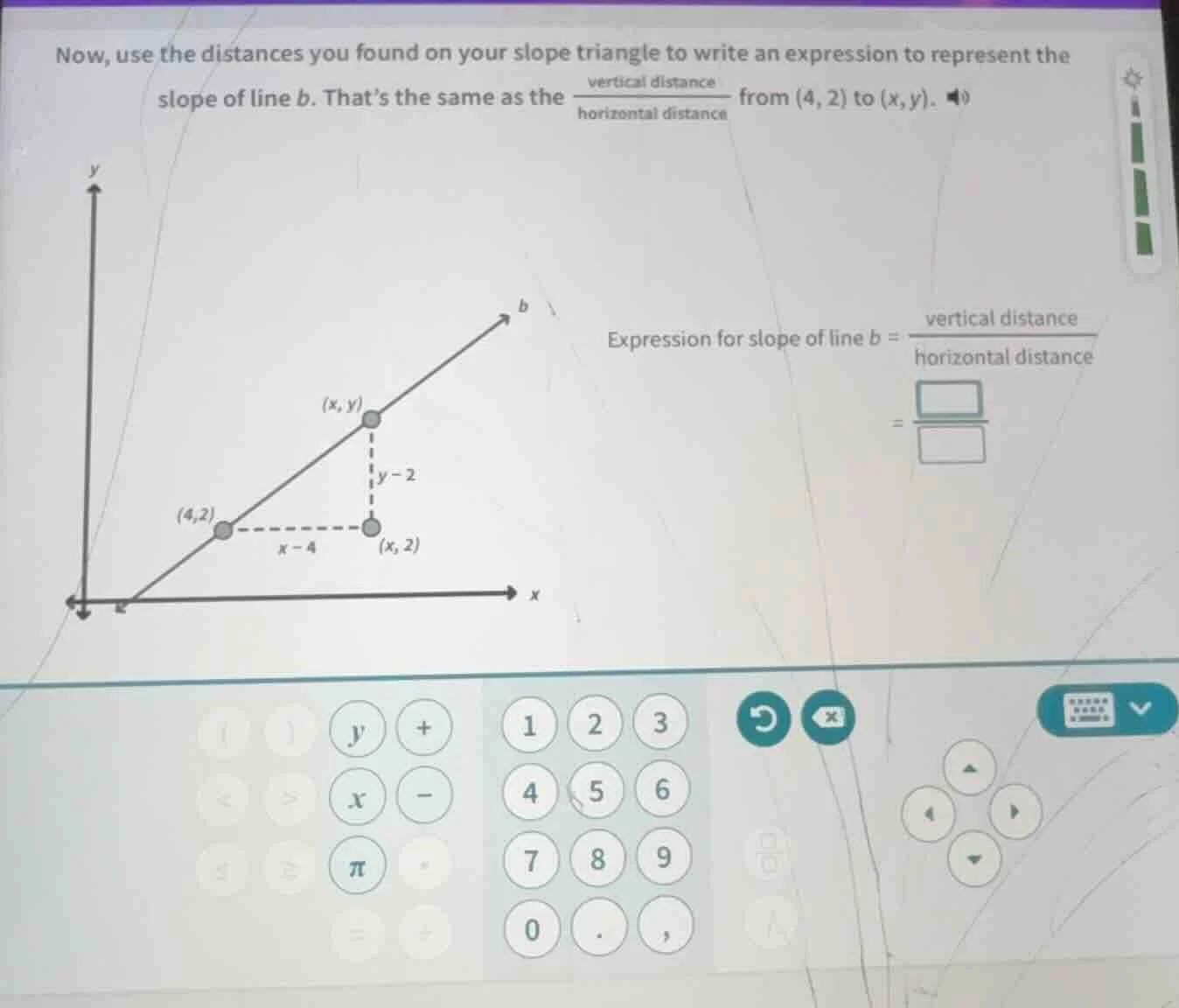 now, use the distances you found on your slope triangle to write an exp…