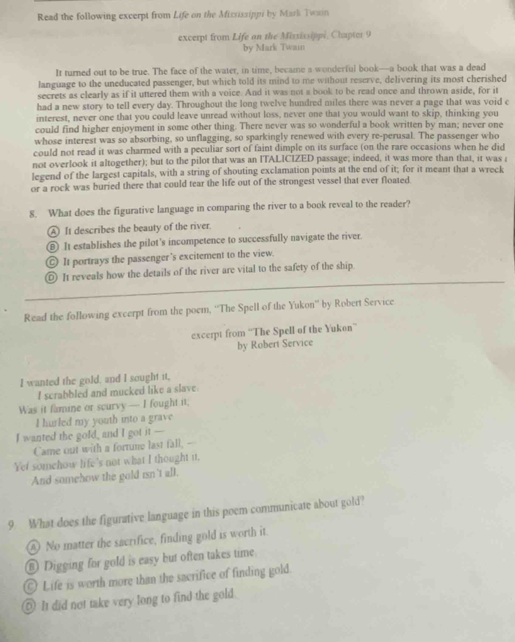 read the following excerpt from life on the mississippi by mark twain e…