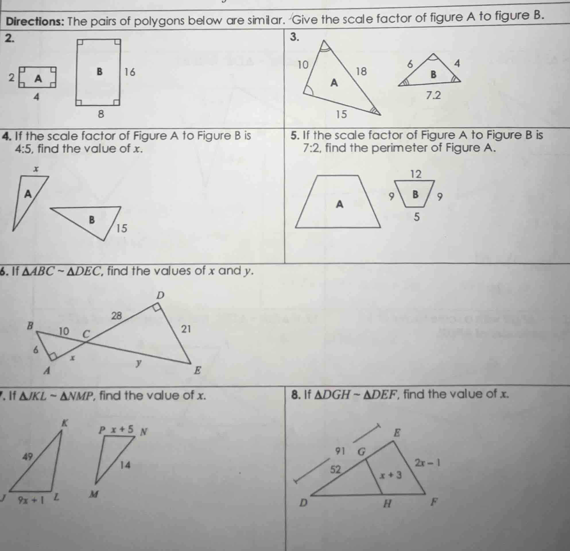 directions: the pairs of polygons below are similar. give the scale fac…