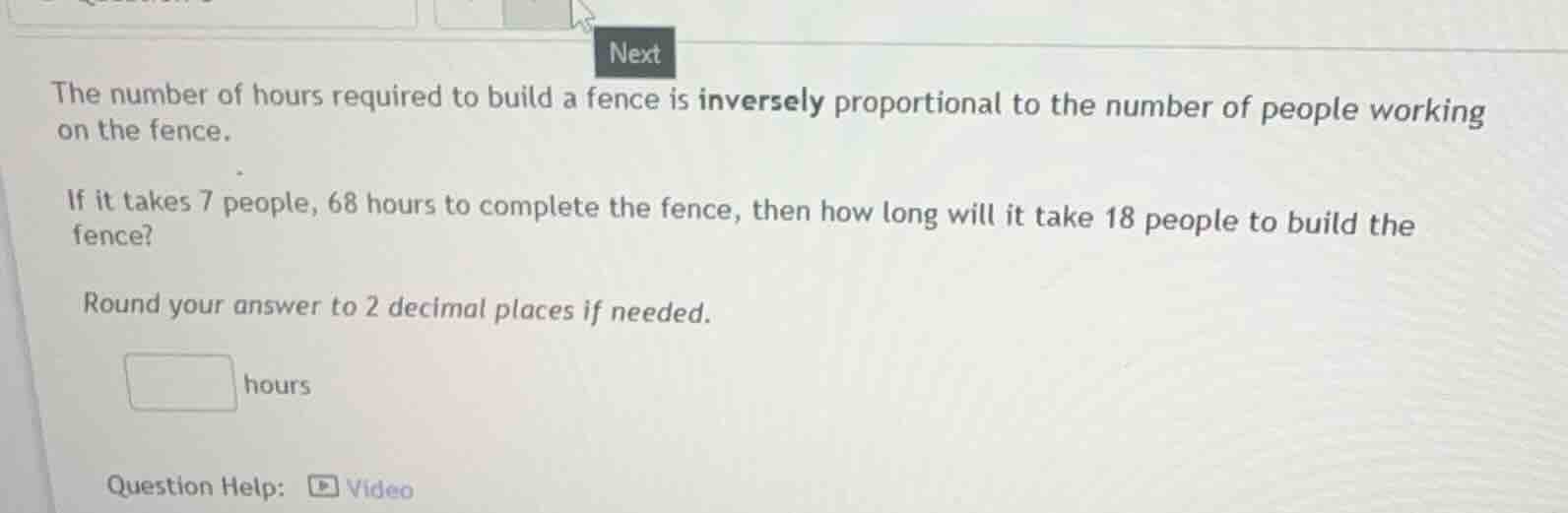 the number of hours required to build a fence is inversely proportional…