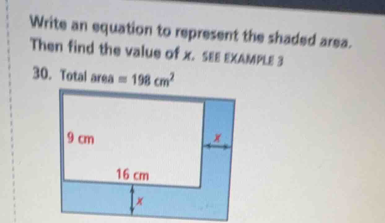 write an equation to represent the shaded area. then find the value of …