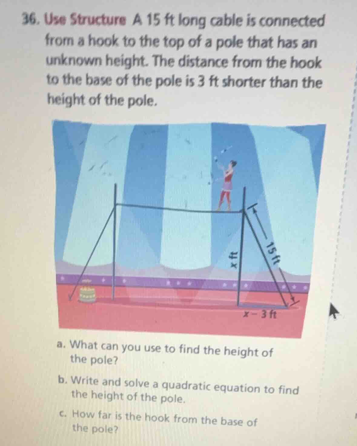 36. use structure a 15 ft long cable is connected from a hook to the to…