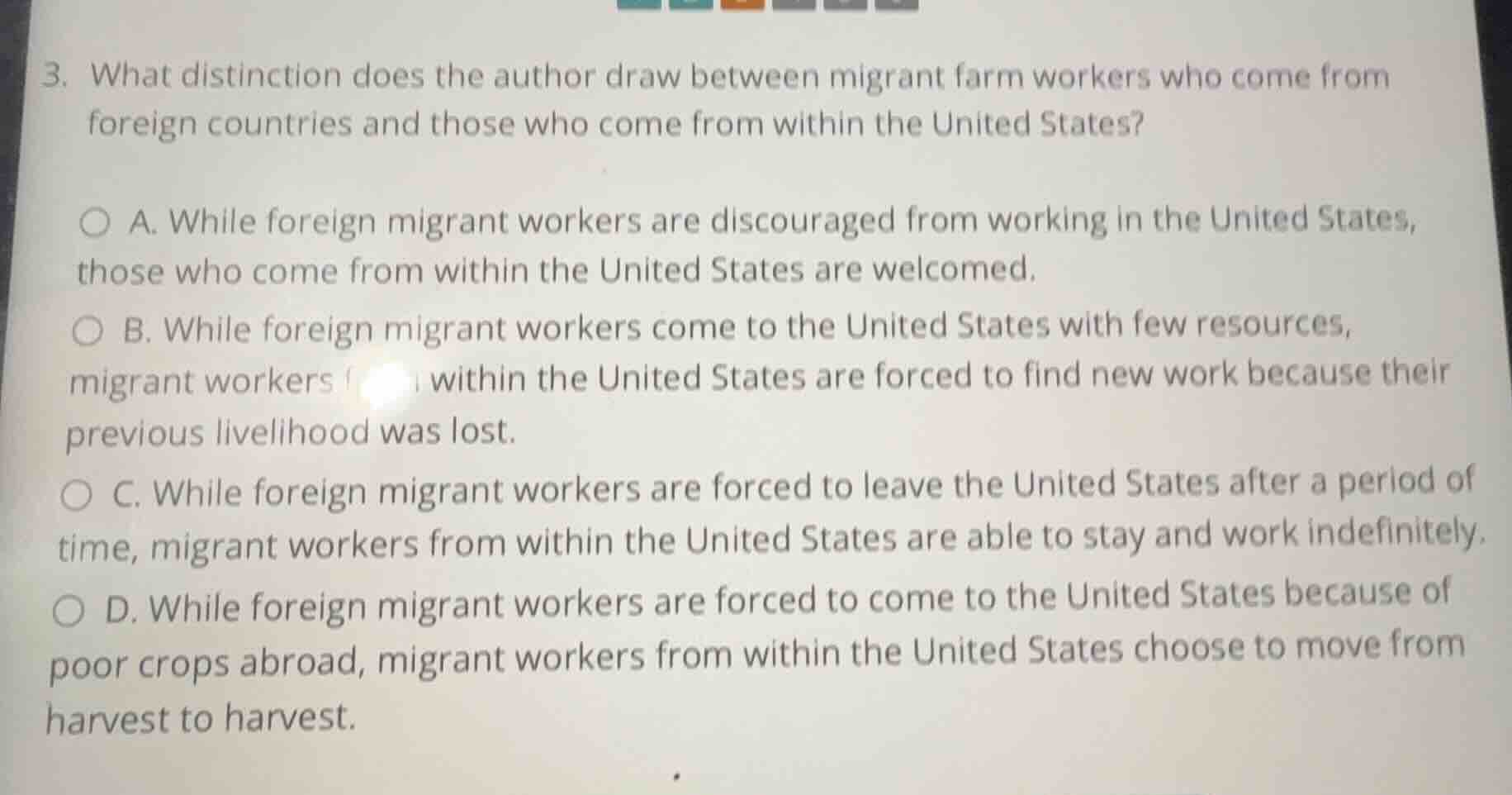 3. what distinction does the author draw between migrant farm workers w…